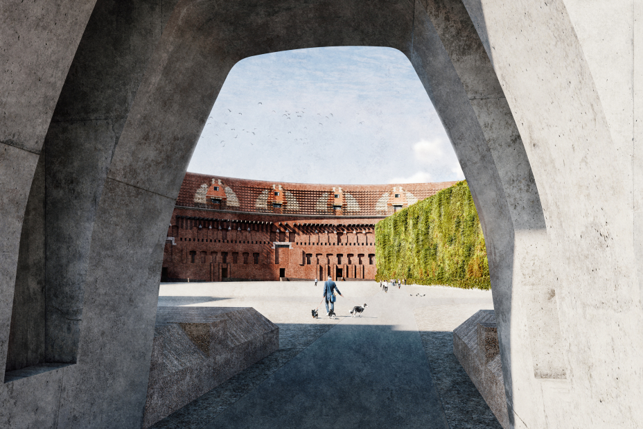 Bild © k. A. / Georg Reisch GmbH & Co. KG Blick in den Innenhof mit dem neuen Ergänzungsbau rechterhand (Computergrafik), Bild © k. A. / Georg Reisch GmbH & Co. KG