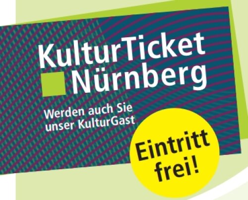 © Bürgerstiftung Nürnberg Bild von dem Kultur Ticket Nürnberg mit einem gelben Kreis, in welchem Eintritt frei steht © Bürgerstiftung Nürnberg