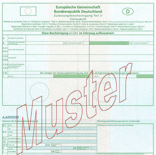 © Ordnungsamt Nürnberg / Kraftfahrt-Bundesamt Muster der Zulassungsbescheinigung Teil 2 © Ordnungsamt Nürnberg / Kraftfahrt-Bundesamt