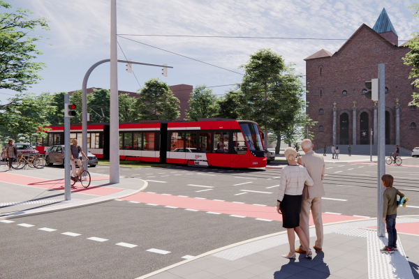 Visualisierung: Die Allersberger Straße im Umfeld der Gustav-Adolf-Kirche und Südstadtbades