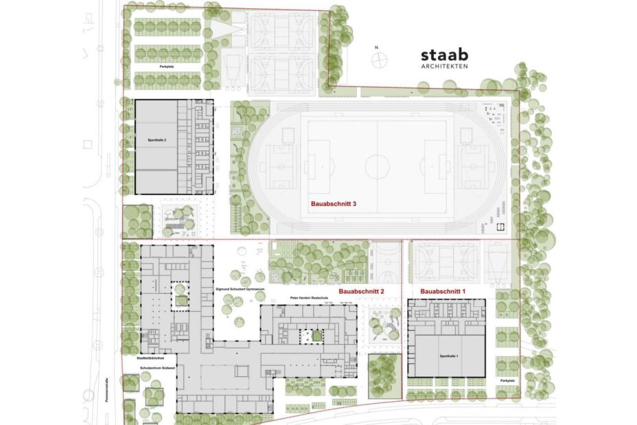 Bild © staab Architekten, Berlin Lageplan des neuen Schulzentrums Südwest von Staab Architekten., Bild © staab Architekten, Berlin