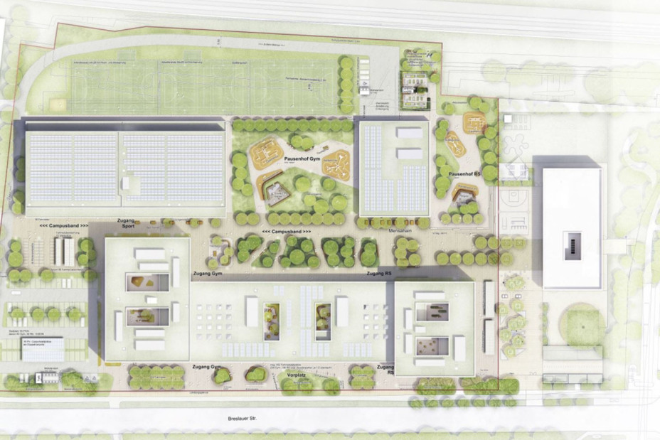 Bild © Hauck, Philip Lageplan des Gymnasiums, der Realschule und der Beruflichen Oberschule im neuen Schulzentrum Breslauer Straße., Bild © Hauck, Philip