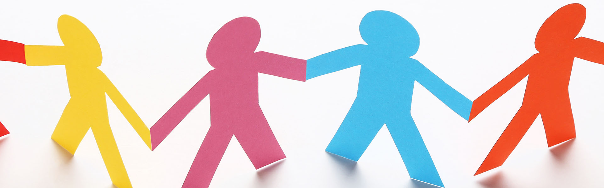 Colorful paper chain people on white background