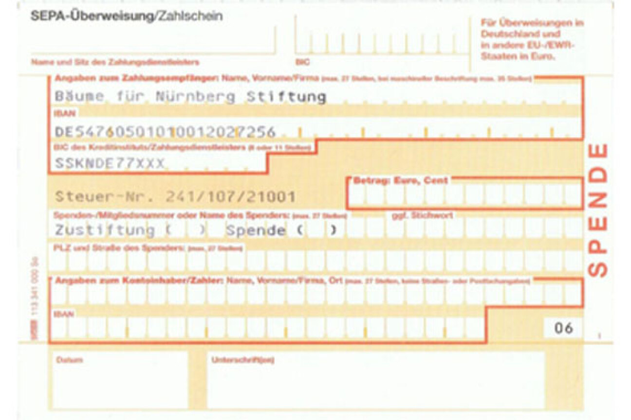 Musterüberweisung an die Bäume für Nürnberg Stiftung, Bild © Bild: Bäume für Nürnberg Stiftung