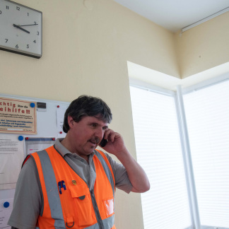 ( Bild: Christine Dierenbach / Amt für Kommunikation und Stadtmarketing ) : Jürgen Sindel und seine sechs Kollegen vom Sör-Bereitschaftsdienst