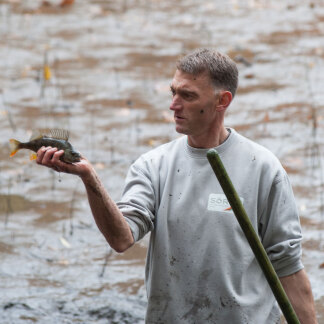 ( Bild: Christine Dierenbach / Stadt Nürnberg ) Klaus Kleinschroth mit einem Barsch