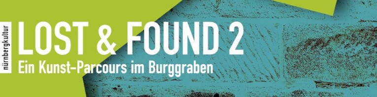 Umrisse der Tiergärtnertorbastion in türkis und dem Titel Lost & Found 2 auf hellgrünem Hintergrund.