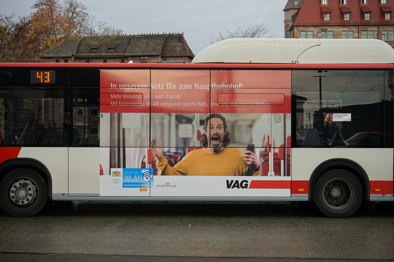 WLAN-Werbung auf VAG-Bus, Bild © Pressestelle / VAG