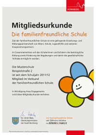 Muster der Mitgliedsurkunde