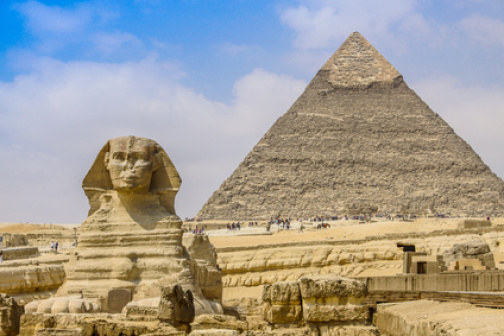 Sphinx and the Great Pyramid in the Egypt