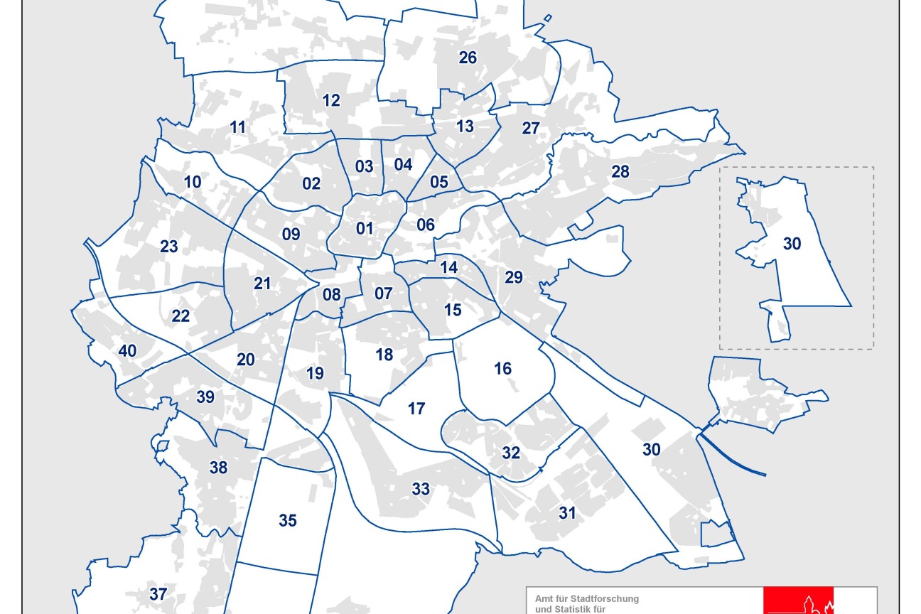 Karte mit einer Übersicht der 40 Planungsbereiche © Amt für Stadtforschung und Statistik für Nürnberg und Fürth