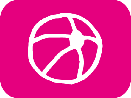 Das Bild zeigt ein rosa Recht·eck mit runden Ecken. In dem Recht·eck ist ein weißer Ball. Der Ball steht für: Sport und Spiel.