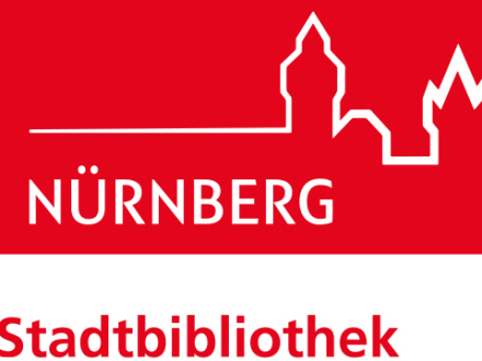Das Bild zeigt das Logo von der Stadt·bibliothek Nürnberg. In einem roten Kasten sind die Umrisse von der Kaiser·burg in weiß. Unter den Umrissen steht in weißer Schrift das Wort: Nürnberg. Unter dem roten Kasten steht in roter Schrift das Wort: Stadtbibliothek.