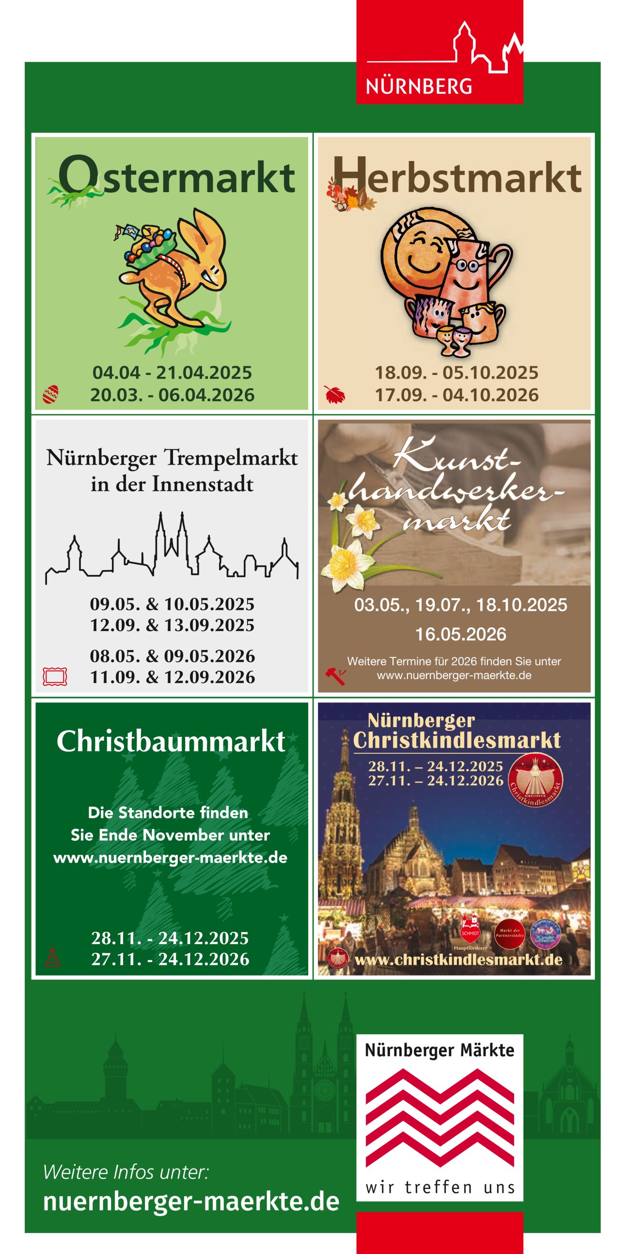 Übersicht der Termine aller Spezialmärkte in 2025 und 2026., Bild © Nürnberger Märkte