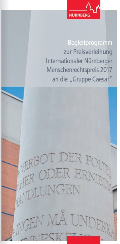 Titelbild Flyer Belgeitprogramm zur Menschenrechtspreisverleihung 2017 © Gestaltung: M. Küchle