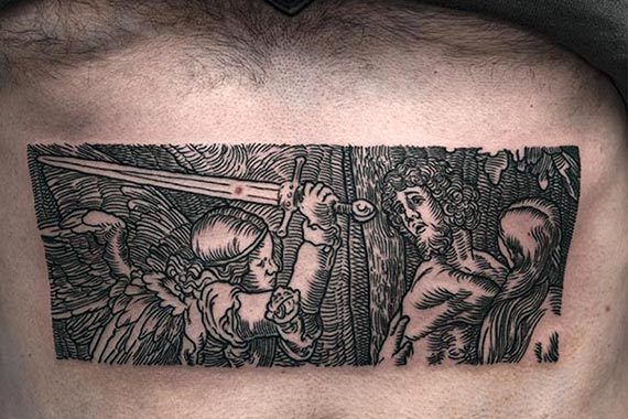 Ilja Hummel tätowiert Dürer im Albrecht-Dürer-Haus.