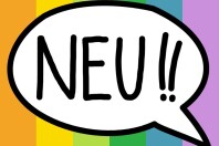 Sprechblase22 "Neu" mit buntem Hintergrund