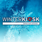 Eiskristalle mit dem Winterkiosk-Logo. Denken beim Schenken.