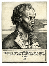 Kupferstich von Albrecht Dürer mit einem Portrait von Philipp Melanchthon