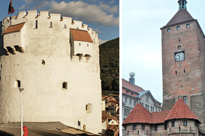 Weißer Turm in Braşov und in Nürnberg, Bild © Stadt Braşov / MW auf pixabay