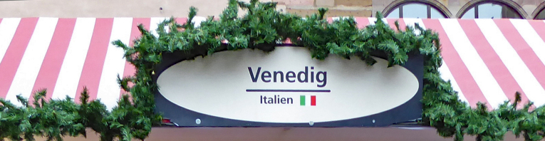 Schild der Venedig Bude am Markt der Partnerstädte