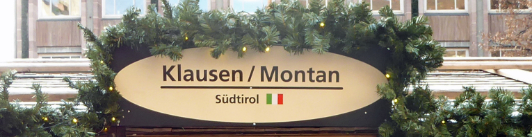 Schild der Bude aus Klausen / Montan am Markt der Partnerstädte