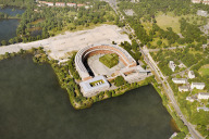 Bild Blick von oben auf den zu errichtenden Ergänzungsbau als neue Spielstätte des Staatstheater Nürnberg im Kongresshallen-Innenhof.