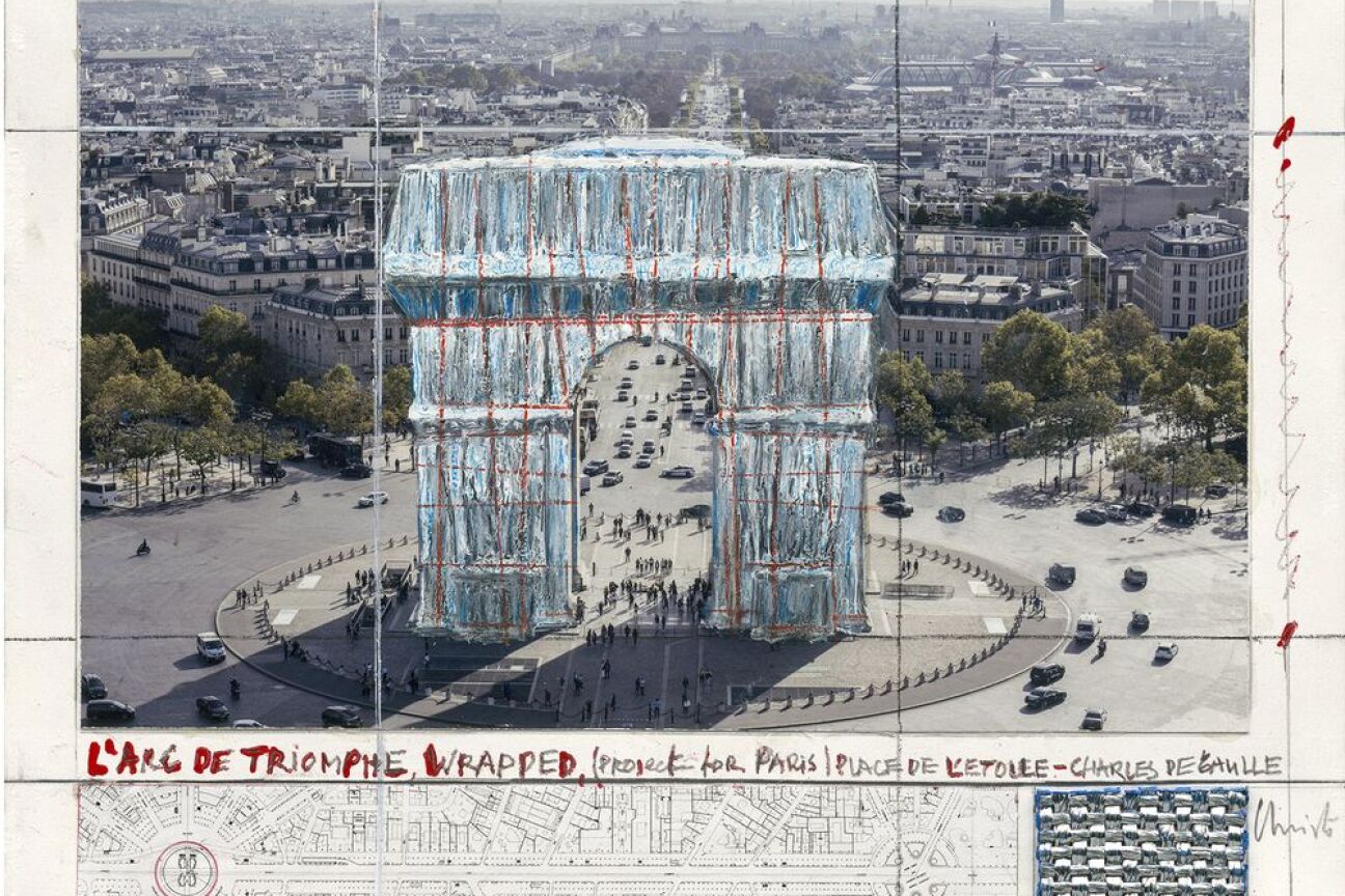 L´arc de Triomphe mit Skizzenelementen © Galerie Voigt, Christo und Jeanne-Claude