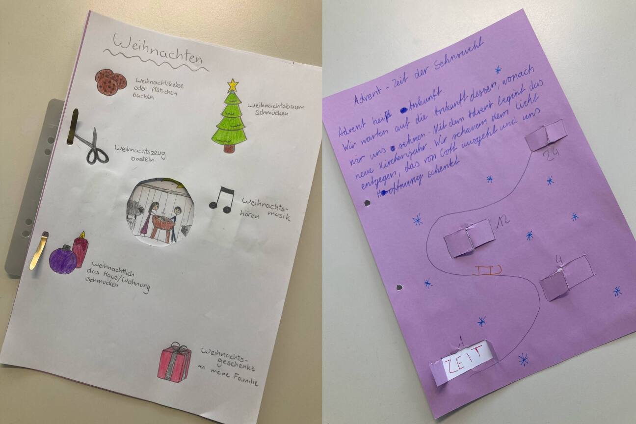 Selbstgebastelte Advents- und Weihnachtskarten, Bild © S. Graßl / Sigena-Gymnasium