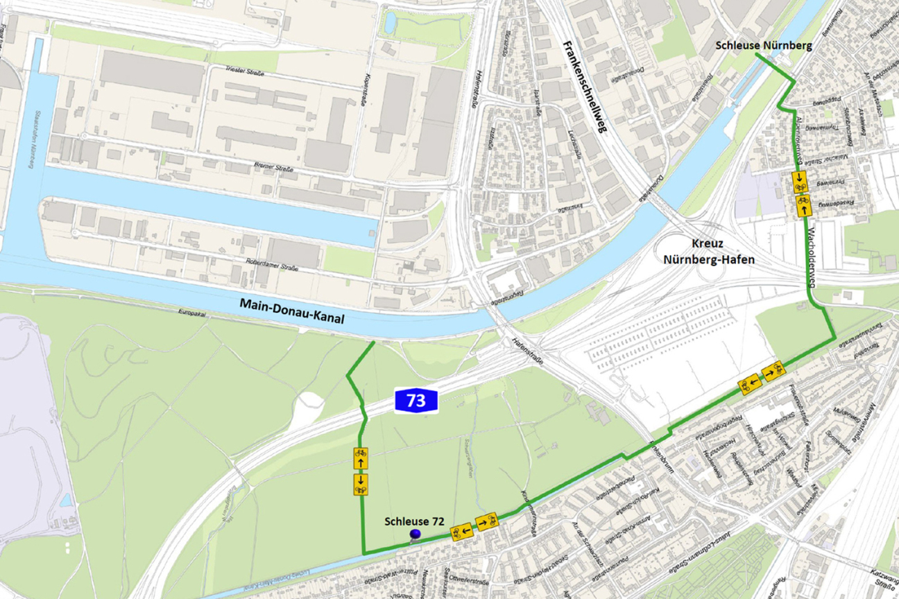 Bild © Stadt Nürnberg Abriss der Frankenschnellwegbrücke: Fahrradumleitung, Bild © Stadt Nürnberg