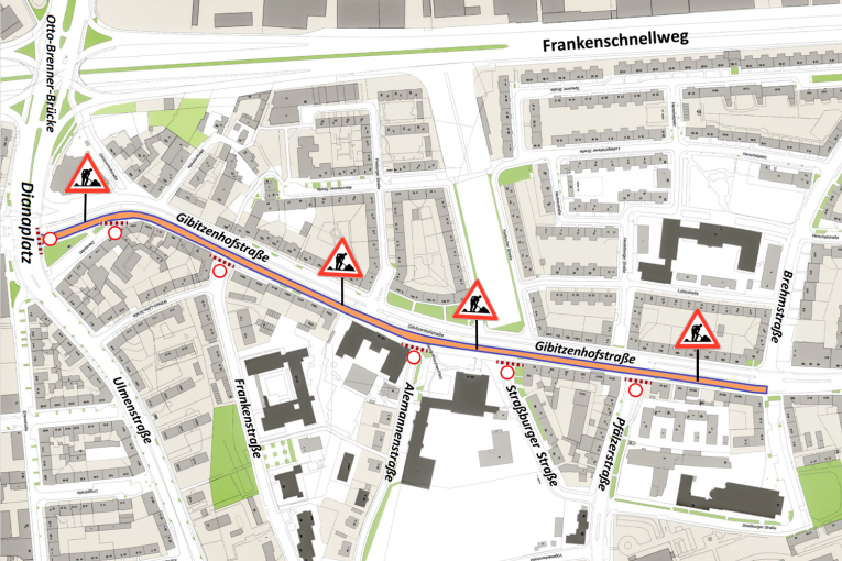 Gibitzenhofstraße Baustellenkarte: Übersicht