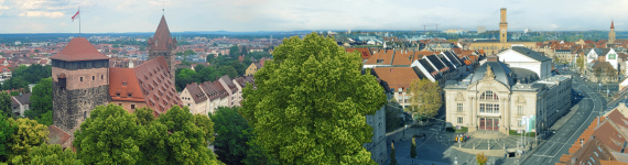 Panoramabild der kombinierten Skylines von Nürnberg und Fürth