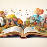 An open book with colorful illustrations for children