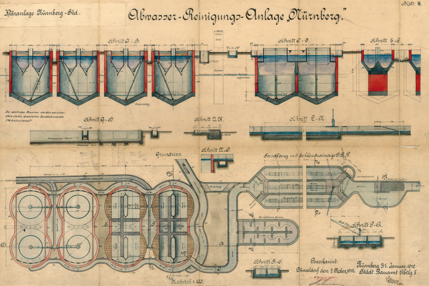 Bauplan der Kläranlage Süd © Stadtarchiv Nürnberg