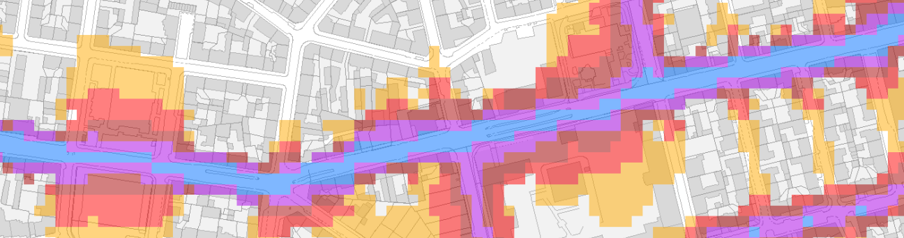 Bild © Möhler+Partner / Bayerisches Landesamt für Umwelt / Geobasisdaten © Bayerische Vermessungsverwaltung Ausschnitt Lärmkarte, Bild © Möhler+Partner / Bayerisches Landesamt für Umwelt / Geobasisdaten © Bayerische Vermessungsverwaltung