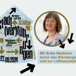 Logo der Stadtverführungen mit Portrait von Britta Walthelm. Hinweis auf Ihre Angebote bei den Stadtverführungen