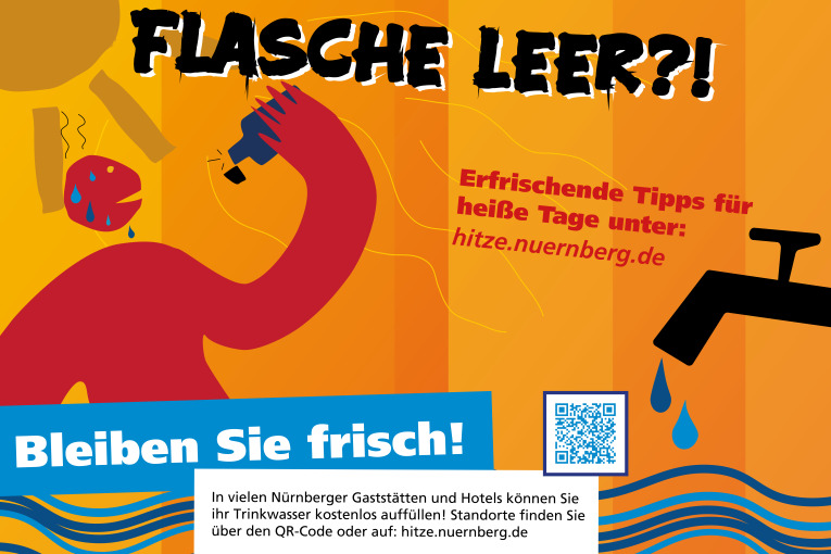Flasche leer? In Vielen Nürnberger Gaststätten und Hotels können Sie Ihre Trinkfalsche kostenlos auffüllen! Mehr Infos unter: hitze.nuernberg.de