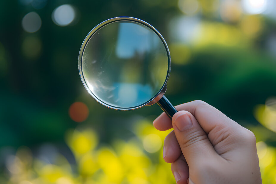 Bild © AdobeStock Kind untersucht mit einer Lupe die Blätter in der Natur, Bild © AdobeStock