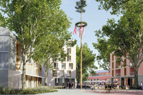 Animation der neuen Mitte Boxdorf, Sicht von der Boxdorfer Hauptstraße.