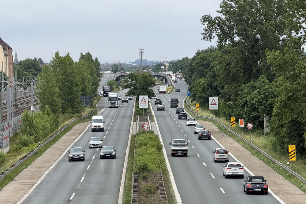Blick auf den Frankenschnellweg in Nürnberg.