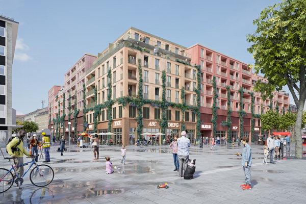Visualisierung des Schocken-Carrés am Aufseßplatz in der Südstadt.