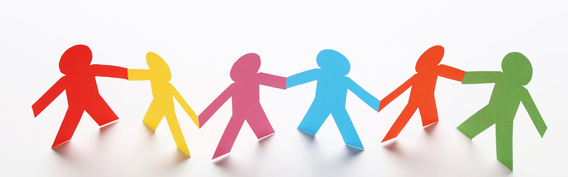 Colorful paper chain people on white background