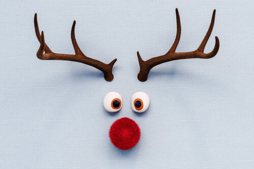 Reindeer toy with red nose Christmas background concept 3D Rende